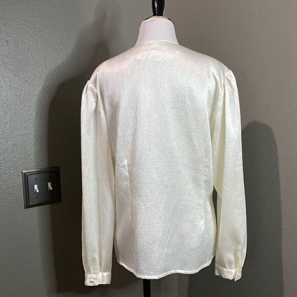 Oscar De La Renta Vintage Textured Cream Long Sleeve Blouse Button Down - Picture 9 of 12